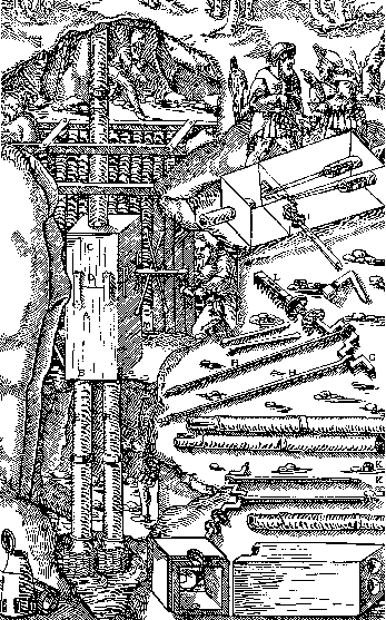 Agricola 1556, p. 180:  A dual-piston pump operated by hand crank.